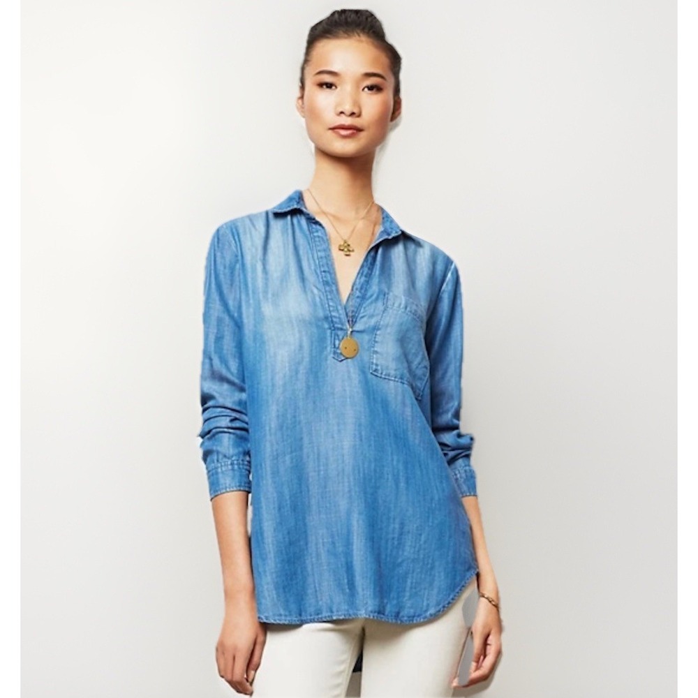 Cloth & Stone for Anthropologie Women's Small Tencel Chambray Henley Tunic Top - Picture 4 of 7
